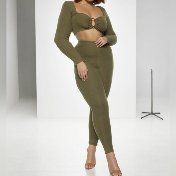 Almost Famous Soft Blue O-Ring Top 2 Piece Knit Lounge Set Size 3X - Picture 8 of 12